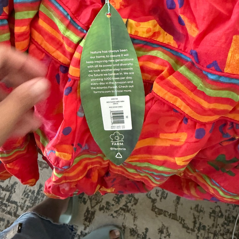 FARM Rio Red Good Vibes Mini Dress M Tropical Bird Linen Blend Resort NWT - Picture 5 of 11